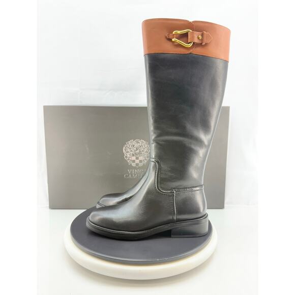 Vince Camuto Andalian Womens Sz 7M WC Riding Boots Black Warm Caramel Knee High - Picture 1 of 14
